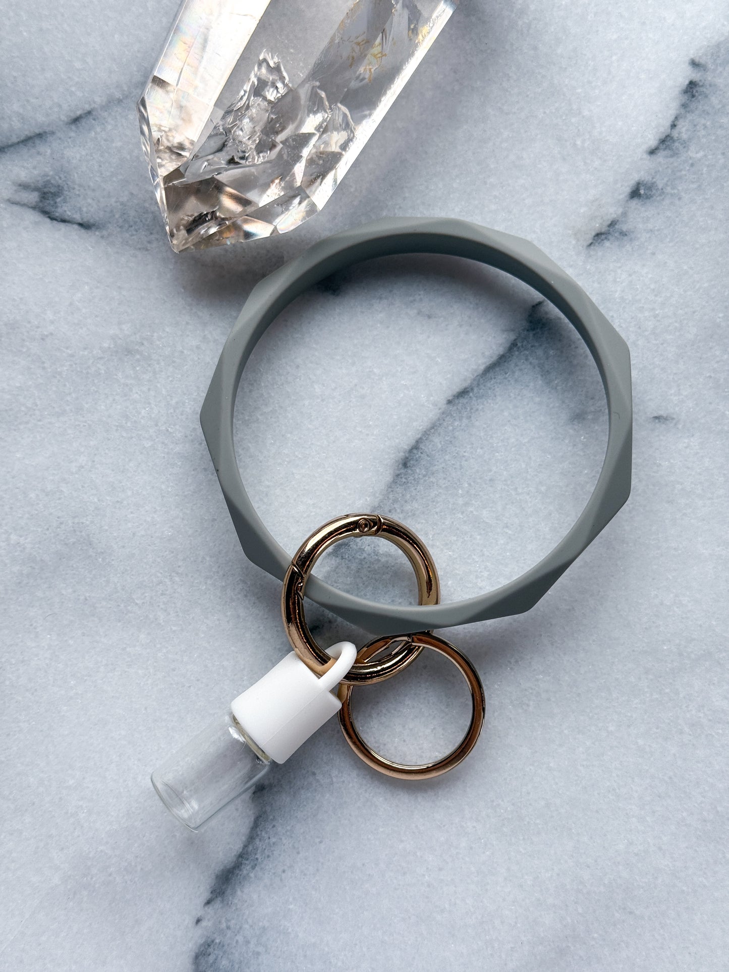 Essential Oil Keychain with Rollerball - White + Grey